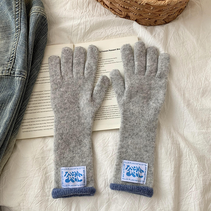 Pantalla táctil caliente color de punto de lana guante de cinco dedos color personalizado material guante personalizado