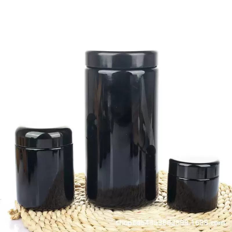 黑瓷膏霜玻璃瓶紫罗兰大麻瓶防紫外线面霜膏不透光大容量罐子