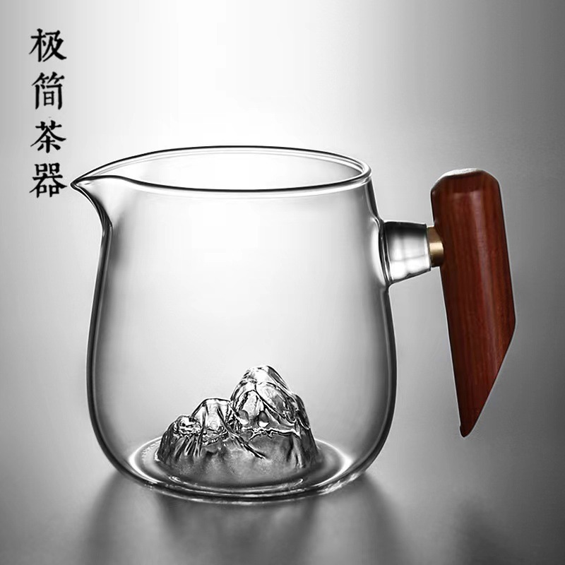 Transparent glass wood handle landscape guest sharing tea set Large household high borosilicate glass tea cup