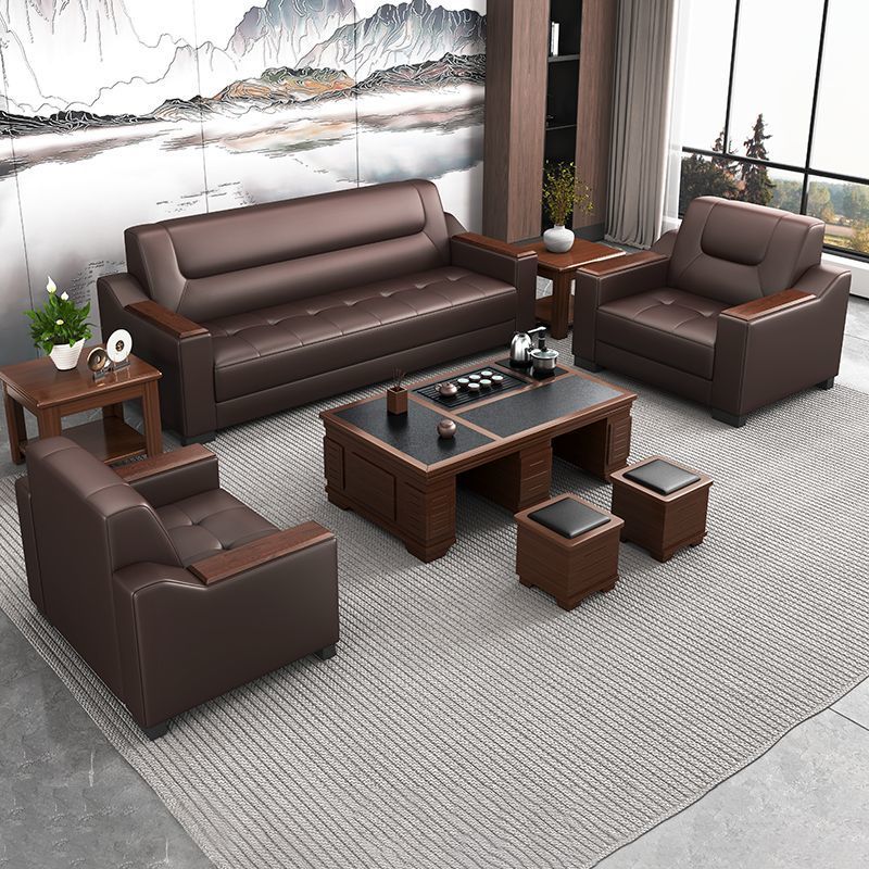 Sofá de oficina de cuero simple y moderno reunión de negocios recepción ocio mesa de centro para tres personas juego de combinación arte de cuero
