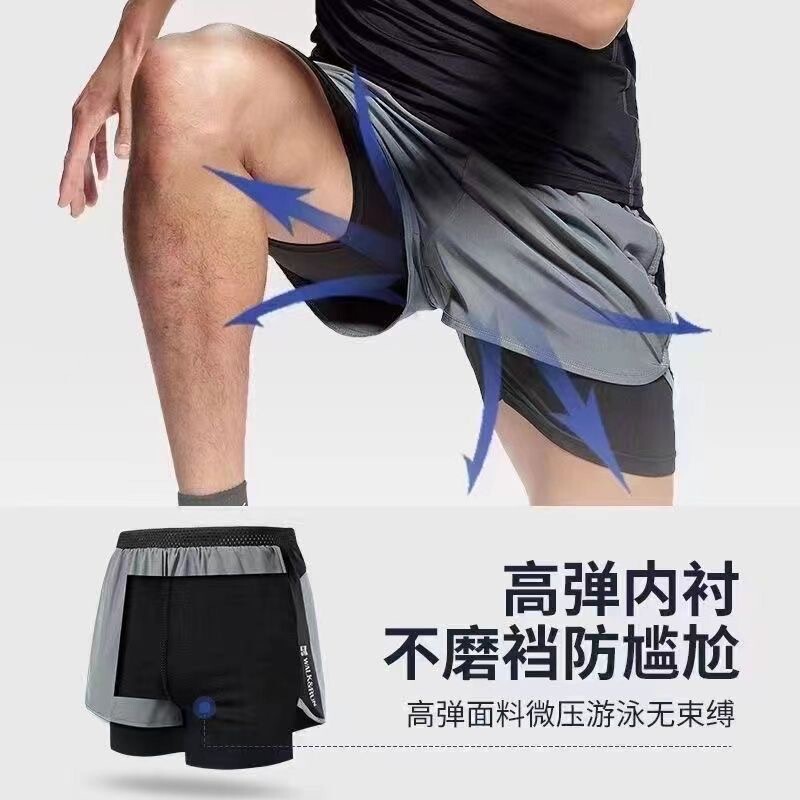 Fitness sports shorts men's running pants lining fake two-piece training anti-exposure three-point swimming basketball casual shorts