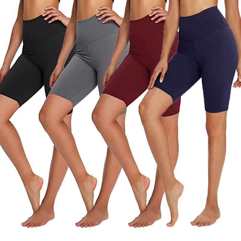 Solid Color Naked High Waist Riding Pants Women's Fifth Pants High Elastic Tight Yoga Shorts Fitness Pants [Fabric 220g]]