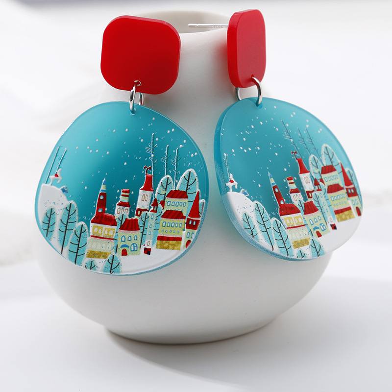 Christmas Geometric Color Printing Snowflake Acrylic Earrings Wholesale Nihaojewelry display picture 3