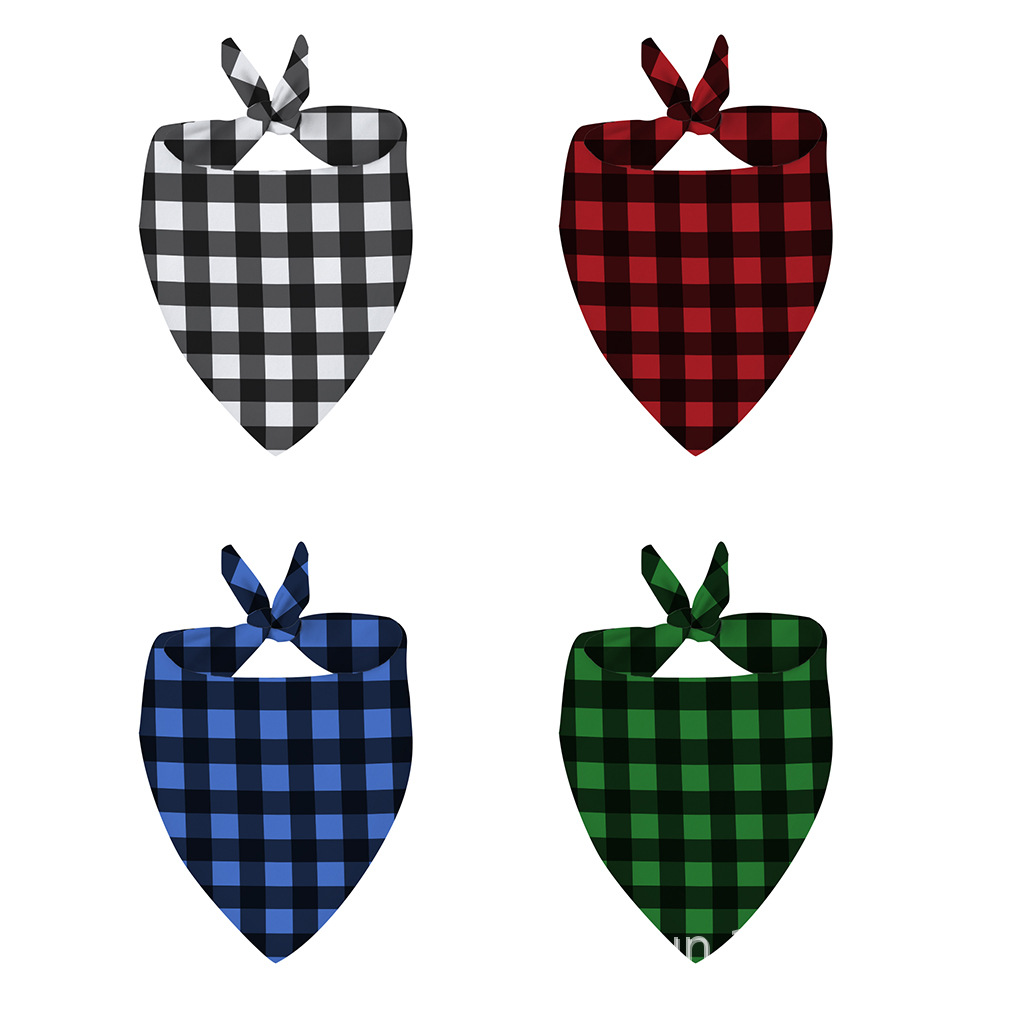 亚马逊热销格子狗狗宠物口水巾狗狗绒布围巾三角巾猫咪涤纶狗围兜