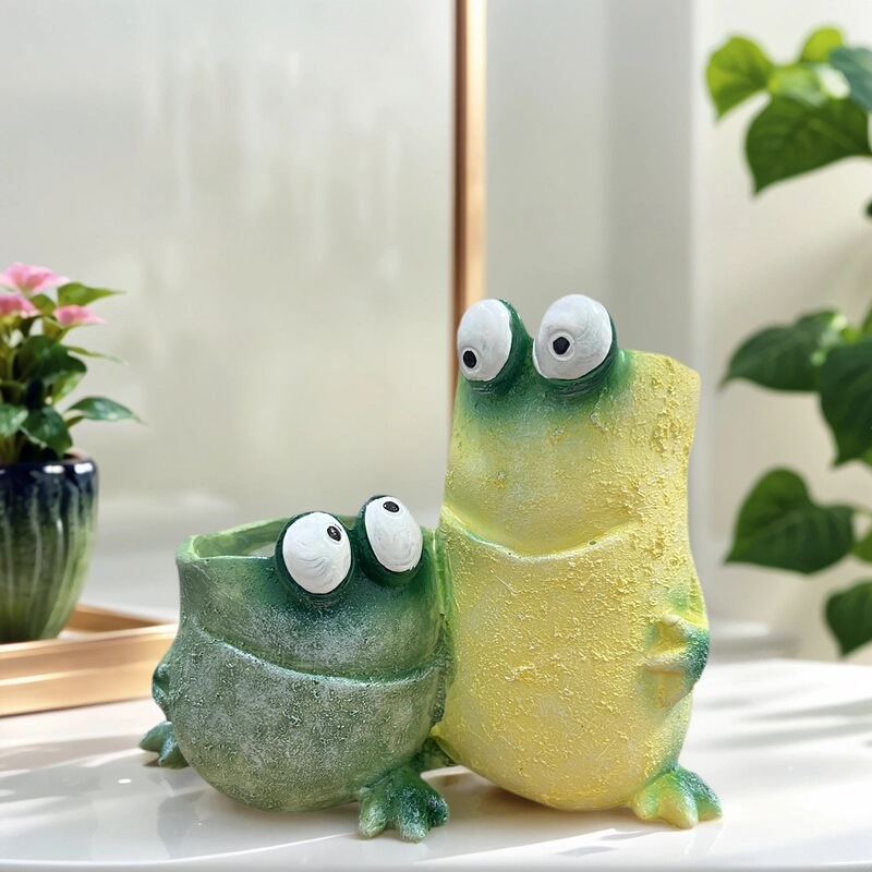 Cross-Border Hot Selling Creative Frog Funny Expression Resin Personalized Frog Style Home Courtyard Garden Flower Pot Decoration