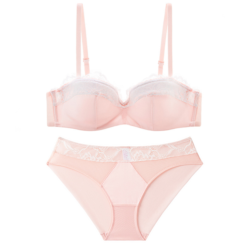 Media taza sexy, brillante, delgado, sujetador de recolección, sujetador de ropa interior, pechos grandes, conjunto pequeño de gran tamaño, sujetador anti-flacidez