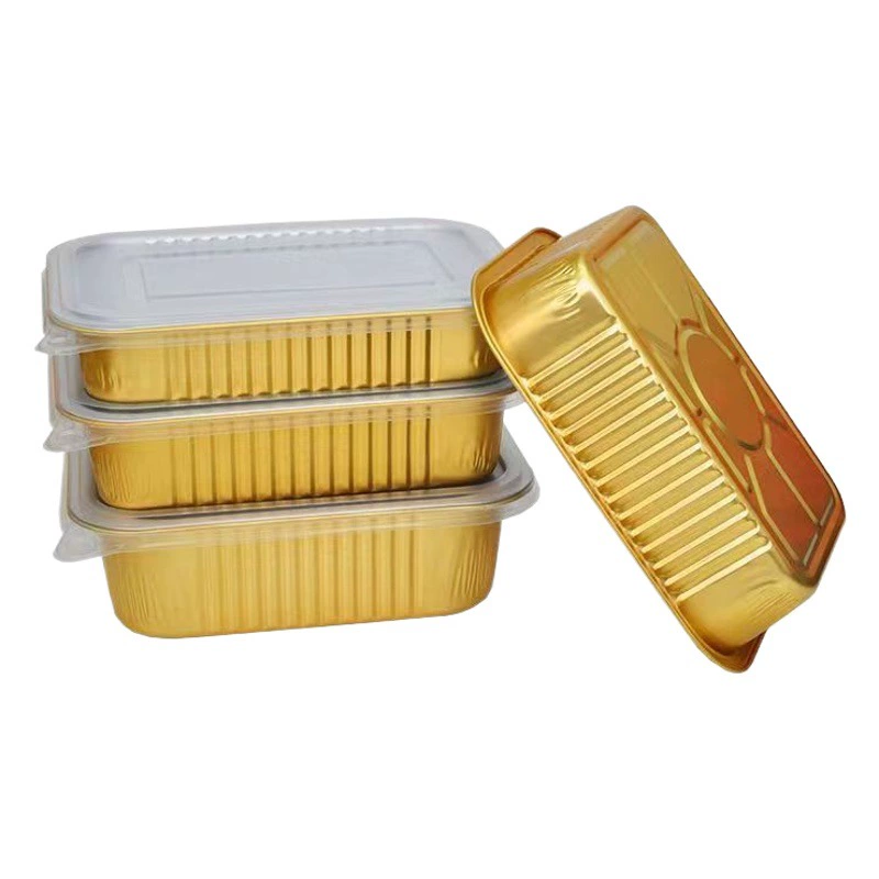 Пищевая золотая круглая одноразовая оловянная бумажная чаша для барбекю на вынос прямоугольная оловянная бумажная коробка алюминиевая фольга упакованная коробка оптом