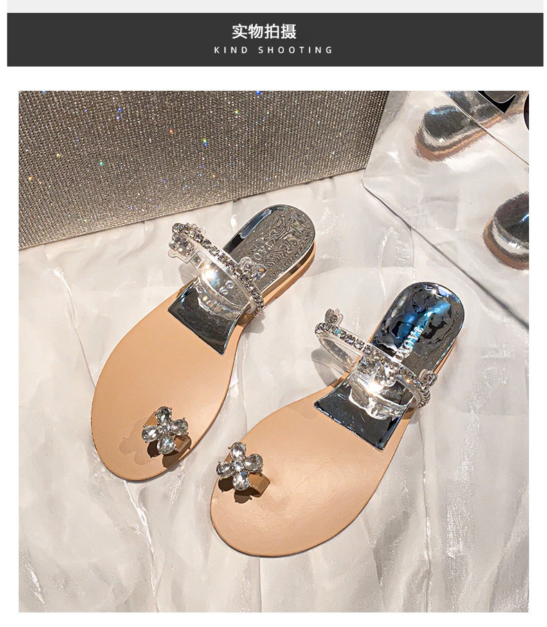 Dép sandal nữ quai ngang xỏ ngón đế mềm gót dốc đính đá lấp lánh đi ngoài — Màu bạc, Màu nude chi tiết 24