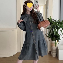大码孕妇装胖孕妇连衣裙秋款孕妇装小个子宽松孕妇牛仔裙春秋