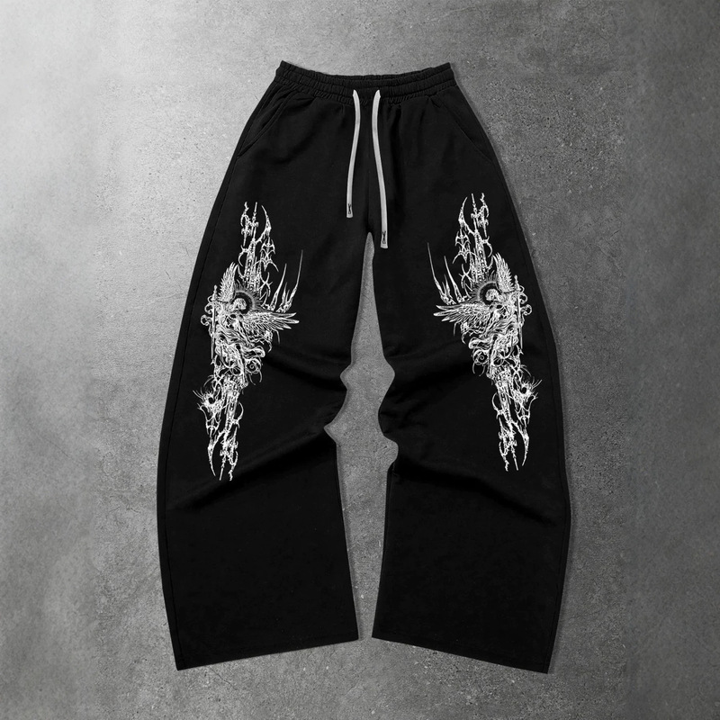 Spring and Autumn New Y2K Dark Gothic Print Loose Slimming Drawstring Sweatpants for Men and Women Spring and Autumn New Y2K Dark Gothic Print Loose Slimming Drawstring Sweatpants for Men and Women