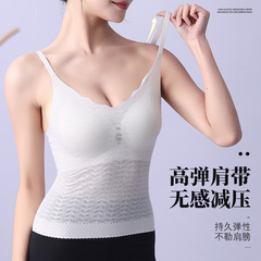 新款吊帶內衣女薄款蕾絲背心帶胸墊免穿文胸透氣舒適打底外穿美背