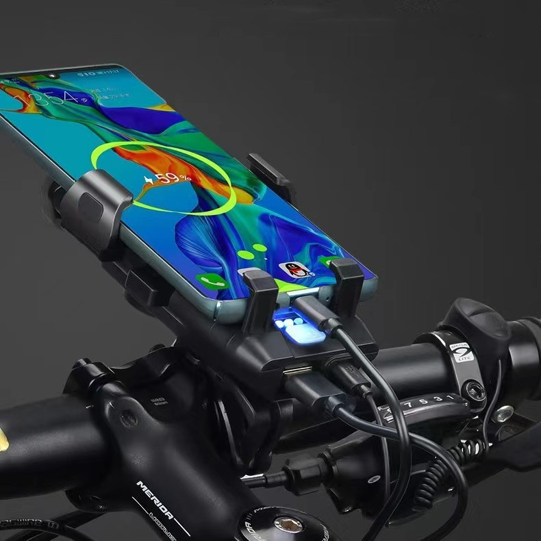 Luz con bocina para bicicleta de montaña, bloqueo con botón pulsador, luz con soporte para teléfono móvil, faro cuatro en uno para bicicleta, luz con soporte para teléfono móvil con navegación