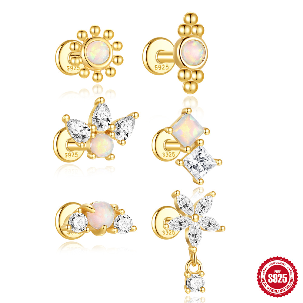 Pendientes de oreja de punción corporal de hilo de fondo plano de plata de ley S925