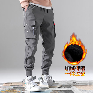 Overalls Men's Fashionable Brand fleece-lined Autumn and Winter Ins Straight Pants Straight-leg Loose Sports Korean-style Fashionable Casual Pants