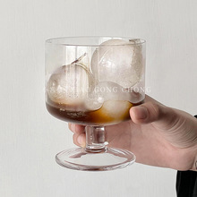 ALJ6ins小众复古胖墩高脚玻璃杯冰美式拿铁咖啡杯冷饮杯果汁杯雪