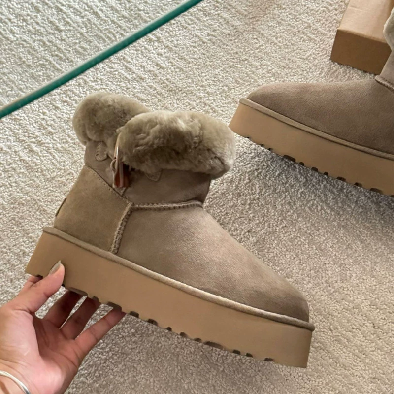 GBАUGG Хэнань Сангпо роговая пряжка мех единое снег сапоги для женщин короткая труба новая средняя труба мех GBAUGG