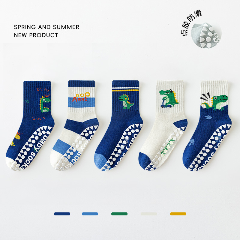 Class A skin-friendly cotton children's non-slip mid-tube autumn cartoon dinosaur sports PVC dotted play anti-fall toddler socks Class A skin-friendly cotton children's non-slip mid-tube autumn cartoon dinosaur sports PVC dotted play anti-fall toddler socks