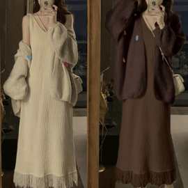 连衣裙胖mm高级毛衣外套大码针搭配织子微套装一整套感女两件春秋