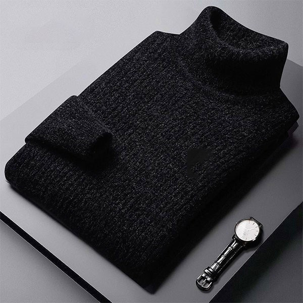 Men's Winter Turtleneck Sweater for Young and Middle-Aged People, Round Neck Fleece-Lined Thickeneded Sweater, Bottoming Shirt, Elastic Shirt, Knitwear for Men