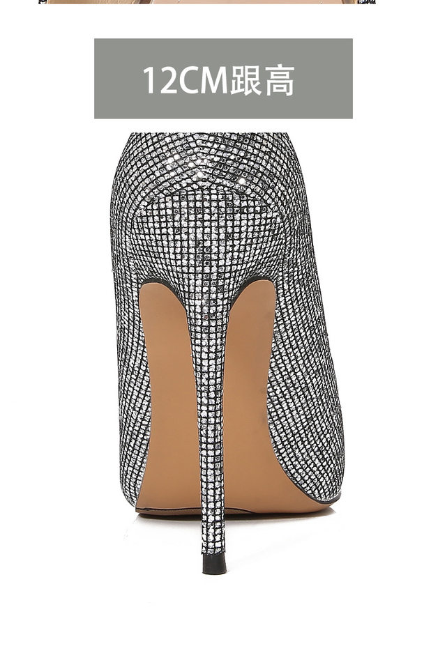 Giày cao gót nữ mũi nhọn gót siêu cao phủ sequins lấp lánh phong cách Âu Mỹ — Màu bạc, Màu sắc, Màu vàng, Màu đỏ chi tiết 7
