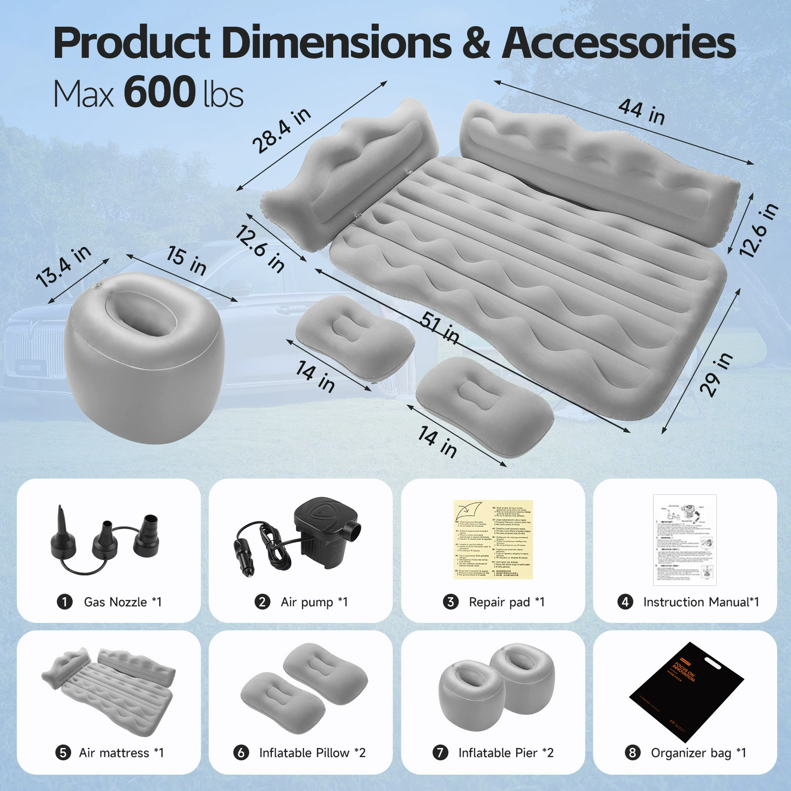 Inflatable Car Air Bed for Camping - Thick Back Mattress