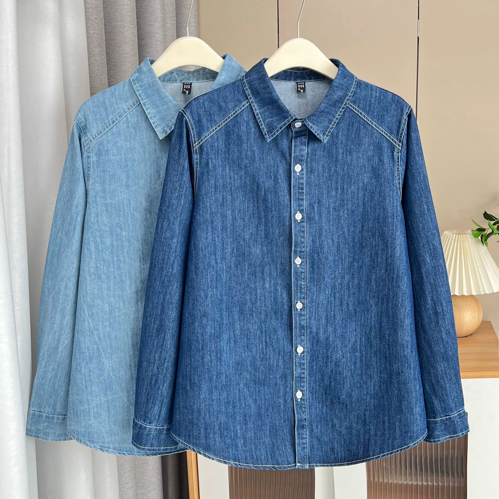 Большой размер женская рубашка с длинными рукавами весной и осенью новый 200 фунтов толстая сестра дикий повседневный простой джинсовая рубашка 8217