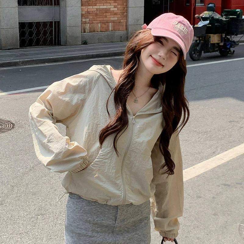 H872 Открытый спортивный тканый солнцезащитный крем для женщин весной и летом тонкий УФ-сухой солнцезащитный костюм с капюшоном