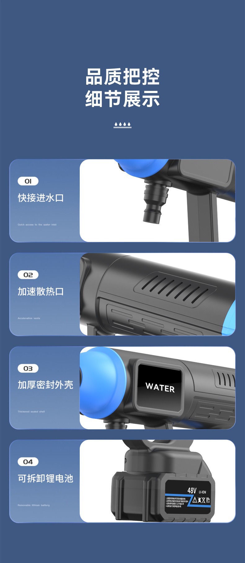 High-Pressure Car Wash Water Gun Household High-Power Rechargeable Lithium Battery Water Pump Portable Wireless Car Wash Machine Cleaning Artifact