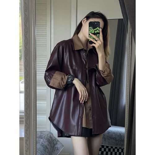 Purple Grape PU Jacket for Women, Spring and Autumn 2025 Fashion Retro Coat, Versatile Matching Shirt