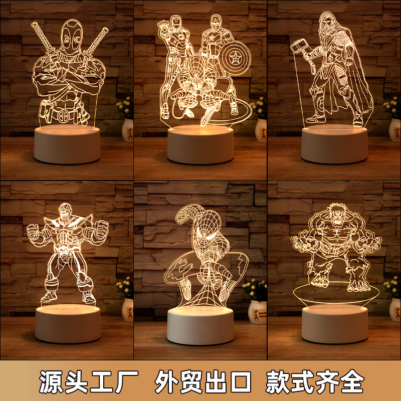 Marvel Superman 3D Night Light Spider-Man Iron Man Base Ambient Light USB Plug-In Desk Lamp Trendy Led Lamp Marvel Superman 3D Night Light Spider-Man Iron Man Base Ambient Light USB Plug-In Desk Lamp Trendy Led Lamp