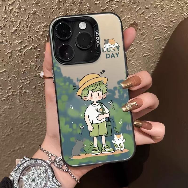 Green Field Boy Is Suitable for Apple 15Pro Mobile Phone Case 14Pro Accessible Luxury 13/12 Couple Model 11 Color Silver 7P/Xs