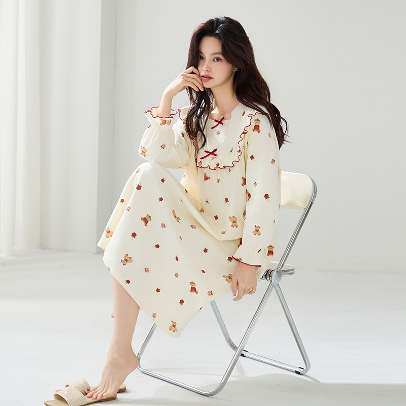 Pijama de primavera y otoño de algodón 2025 nuevo algodón largo simple de alta calidad y tamaño grande se puede usar fuera