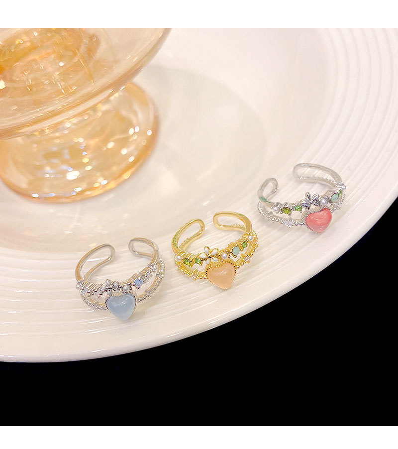 Sweet Heart Shape Copper Inlay Opal Open Ring 1 Piece