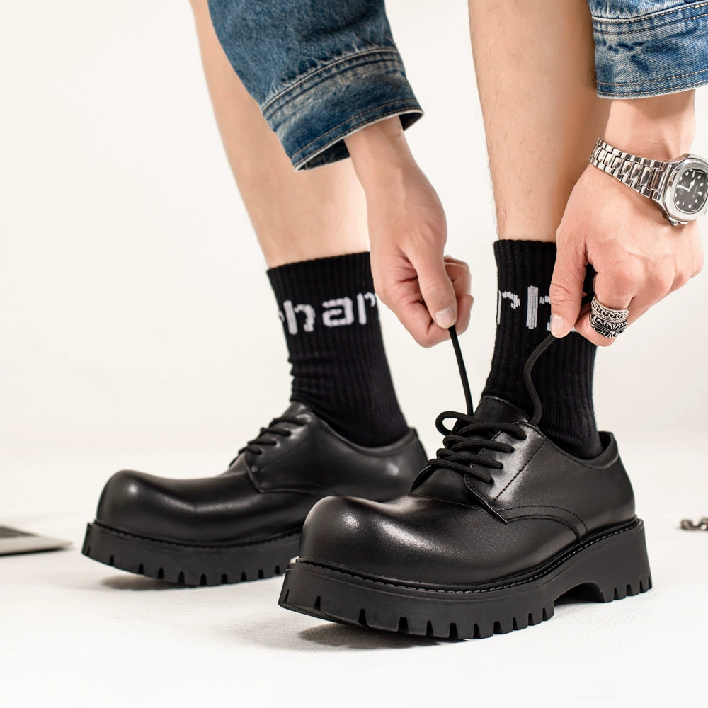 Кожаная обувь мужская бизнес-платье английская повседневная черная обувь с большой головой мужская увеличенная пригородная обувь дерби 81026-1