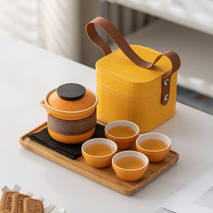 Portable Outdoor Travel Tea Set Small Set Ceramic Express Cup One Pot Four Cups Simple Camping Tea Pot Tea Cup