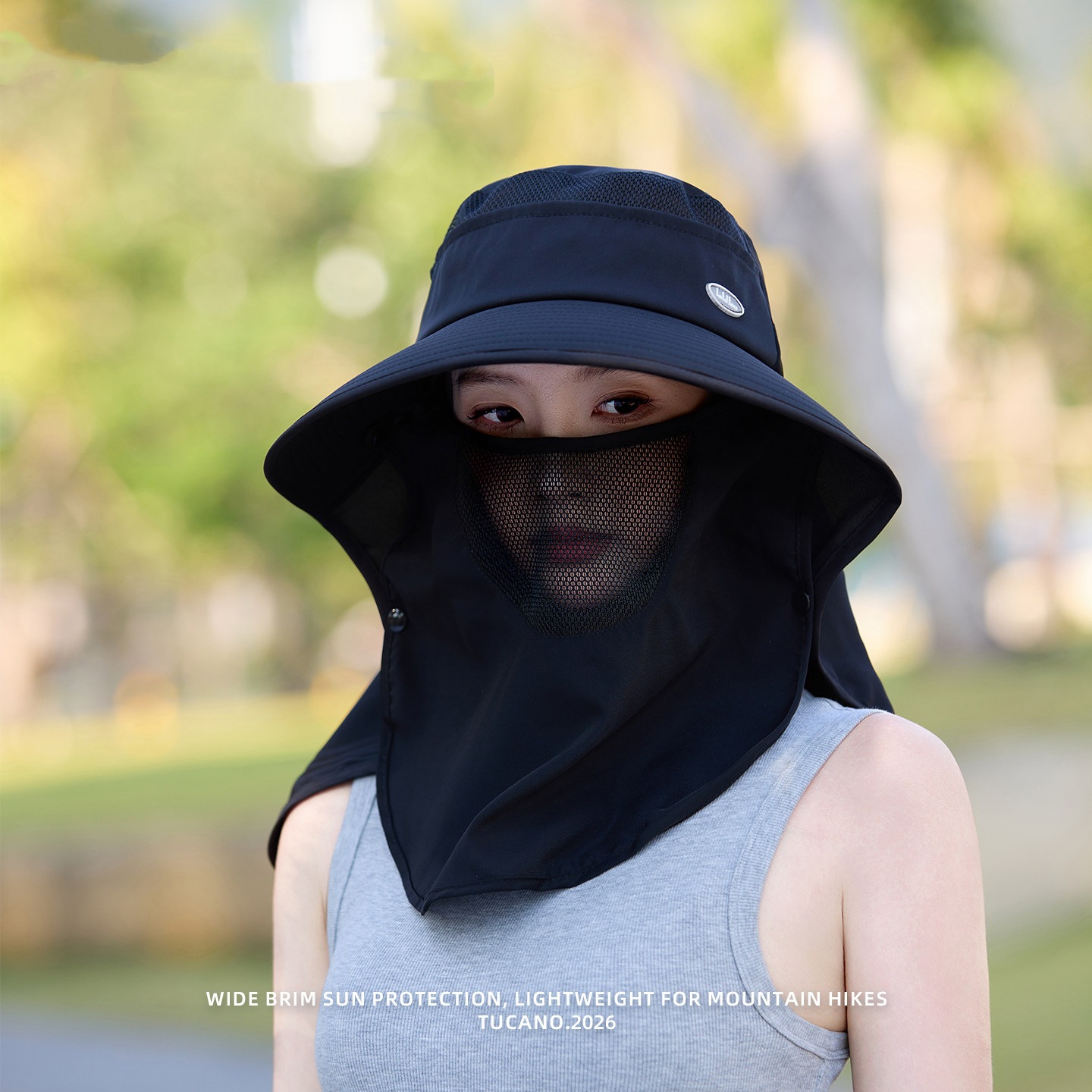 UV Protection Summer Sunshade Face Mask Neck Protection Integrated Foldable Bucket Hat_voghion.com