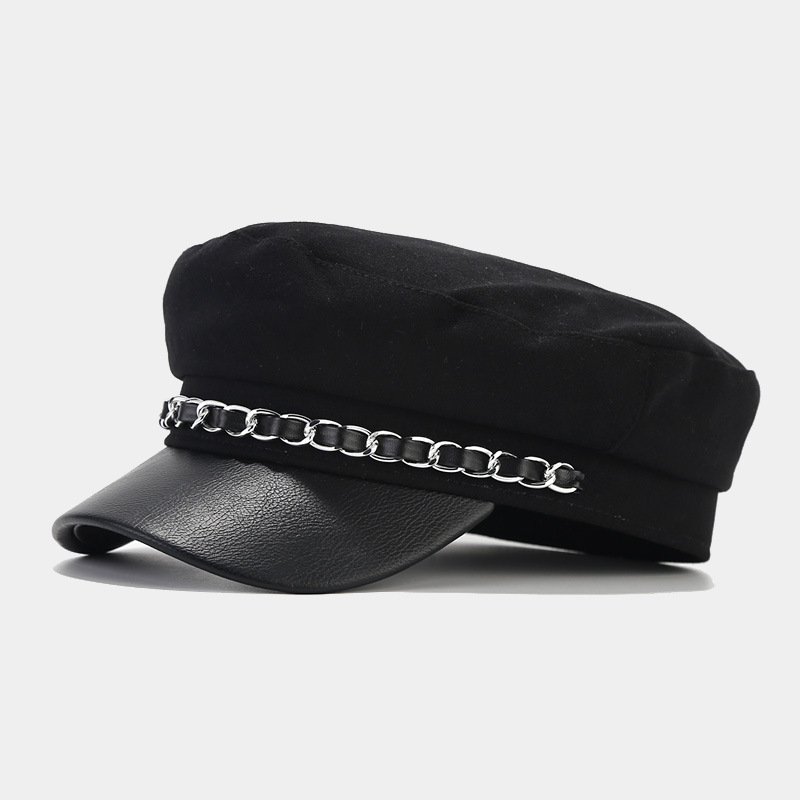 Unisex Elegant Solid Color Chain Curved Eaves Military Hat display picture 3