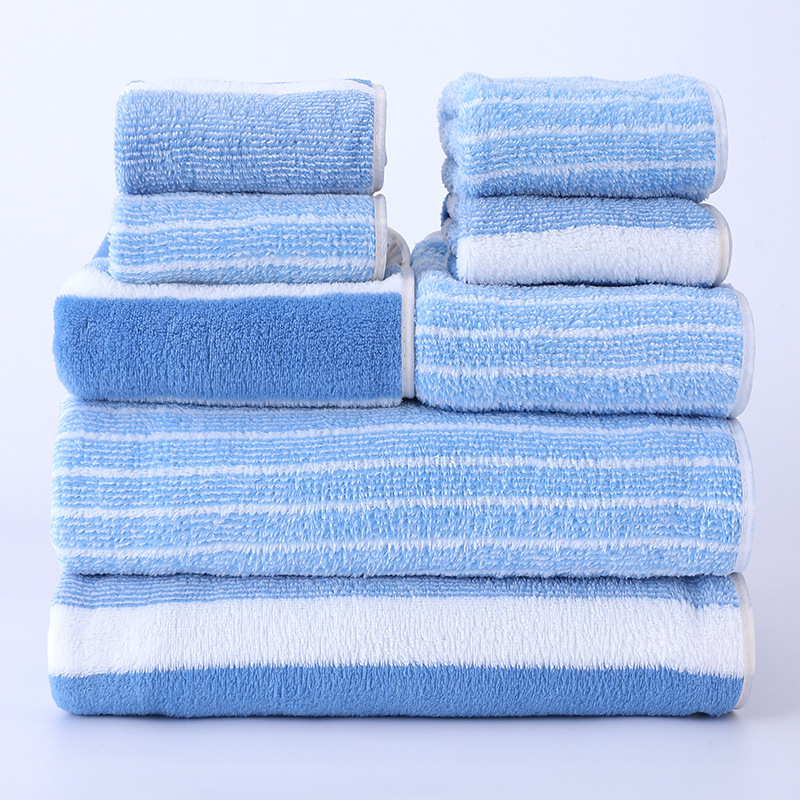 Cross-border 8-piece set factory wholesale labeling generation coral fleece thickened absorbent square towel bath towel household adult