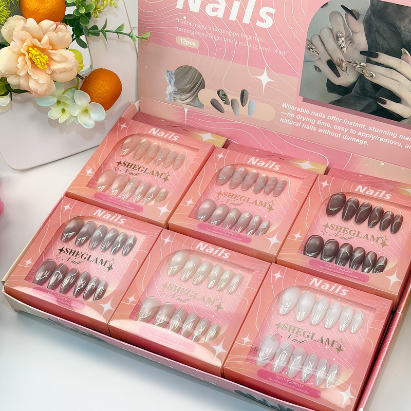 Hot-Selling Foreign Trade Nail Art Solid Color Cat Eye Collection, Simple and Fresh Style, Ice Translucent High-End Cat Eye Press-On Nails Wholesale