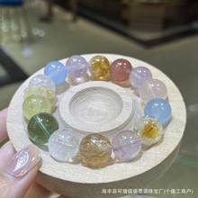 天然多宝水晶手串紫水晶粉晶黑金超黄塔晶白阿塞手链新中式轻奢款