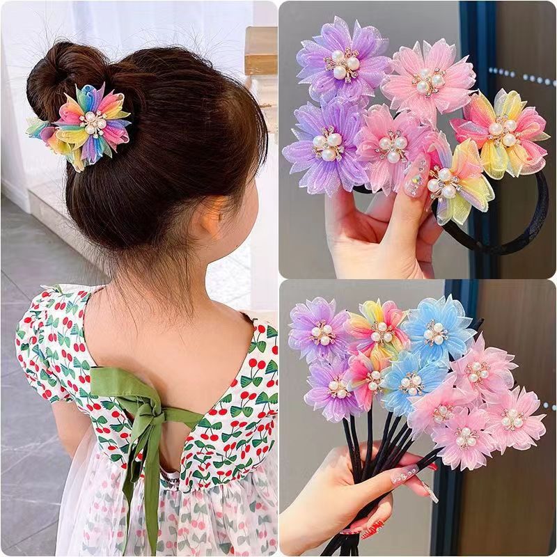 Fashion Children's Bun Updo Updo Gadget Bow Colorful Flower Stem Headdress display picture 3