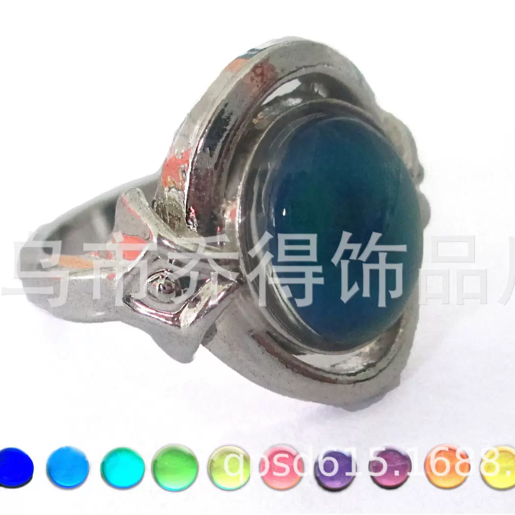 MOOD合金温变宝石ring感温变色复古变温石戒指