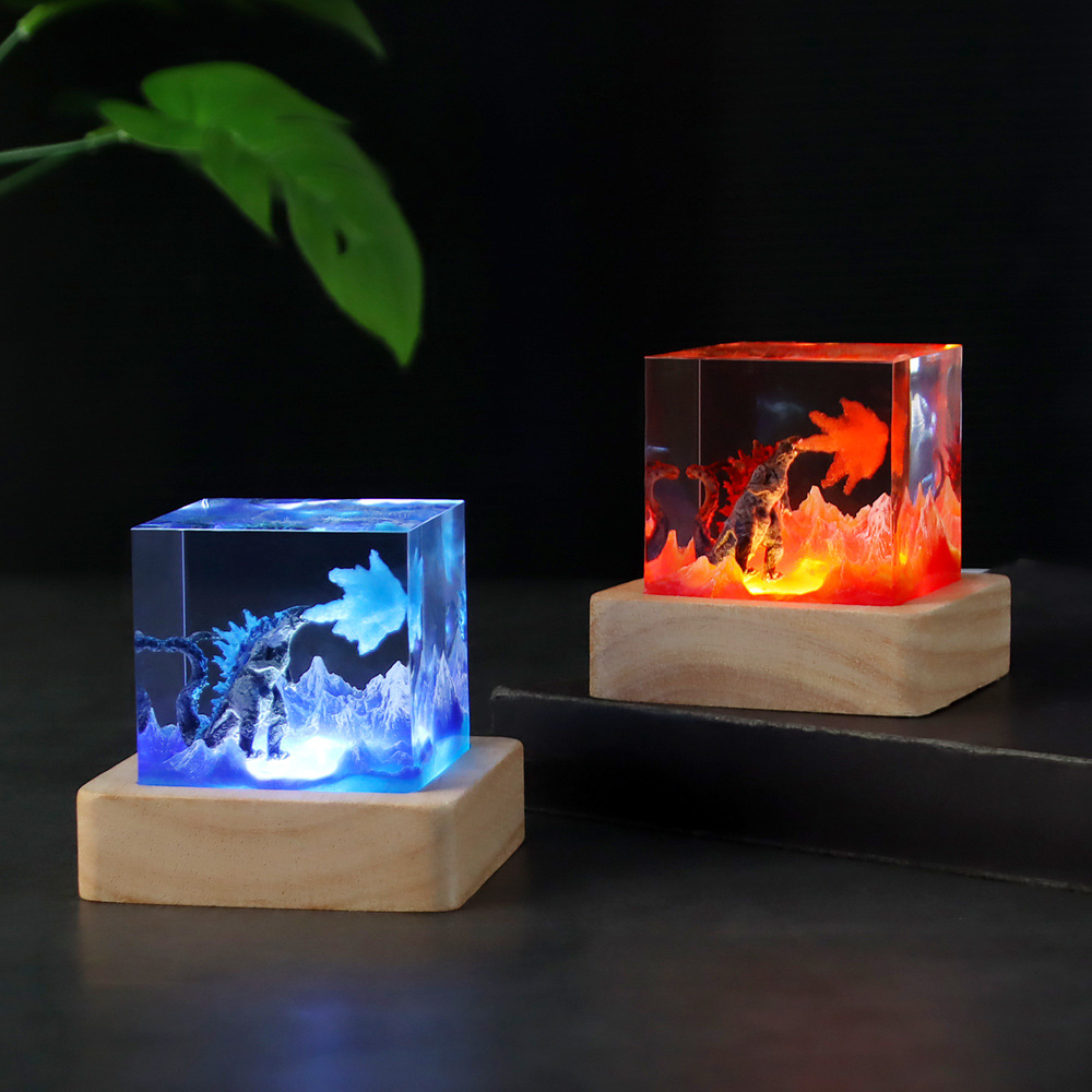 Micro Sandalwood European-style  Creative Crystal Buried Godzilla Mini Night Light Gel Dropping for Students and Children Gifts