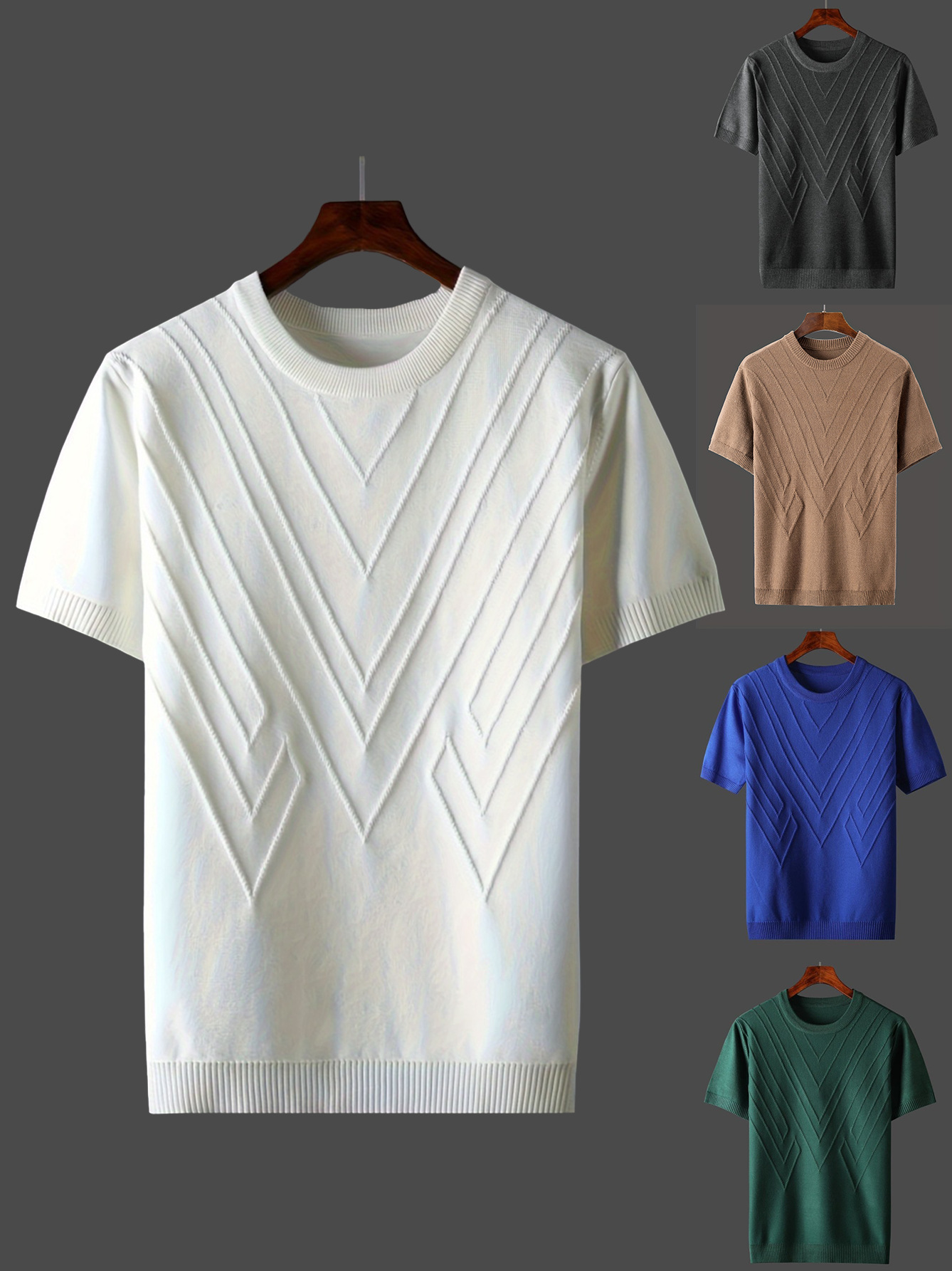 [Liquidación] Suéter de manga corta de verano de comercio exterior transfronterizo Top de punto simple de cuello redondo de color sólido para hombre