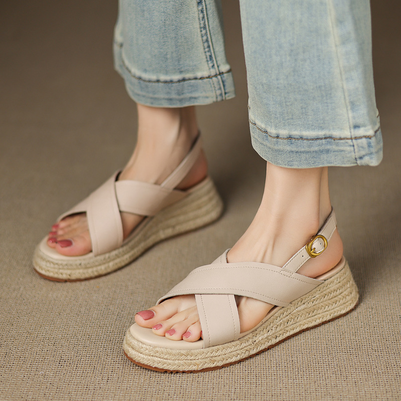 Comfortable straw summer universal casual sandals platform wedge…