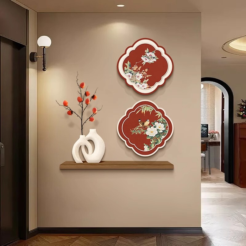 新しい中国風の玄関装飾絵画、中国風の玄関リビングルームの廊下の壁掛け絵画、ドアの反対側の新しい組み合わせ壁画|undefined