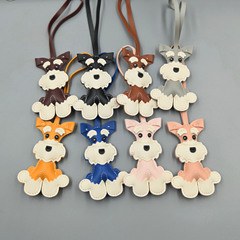 新しい在庫卸売かわいいシュナウザー子犬キーホルダーバッグペンダント PU レザー漫画動物装飾ギフト