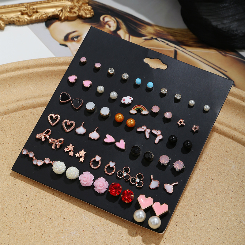 Korean 30 Pairs Flower Heart Geometric Earrings Set Wholesale Nihaojewelry display picture 3