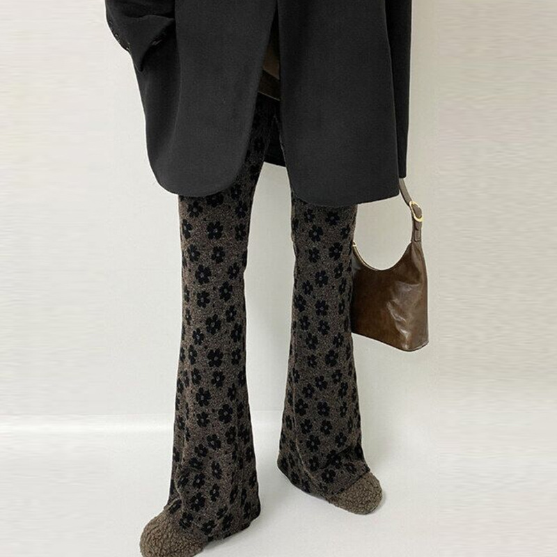 Autumn 2024 New Korean Women's Fashion Distinctive Leopard Print Flared Pants All-match Slimming Retro Casual Trendy Trendy Trousers