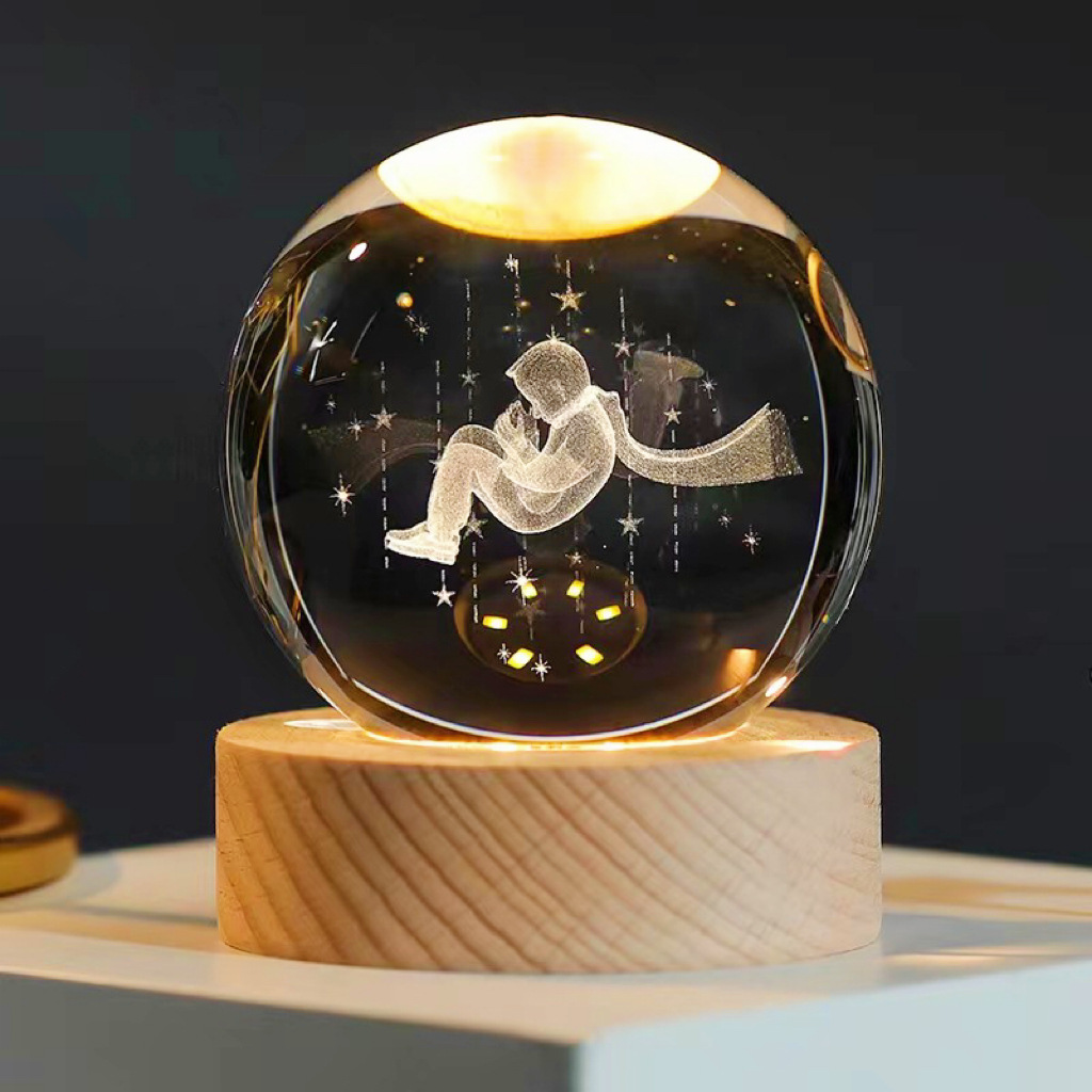 Fábrica al por mayor bola de cristal luminosa Vía Láctea decoración del hogar 3D láser talla interior creativo pequeño regalo logo